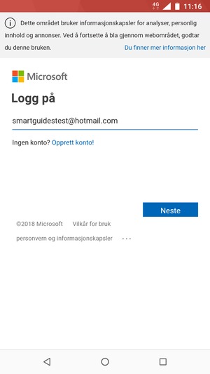 Skriv inn e-postadresse og velg Neste