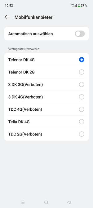 Wählen Sie einen Netzbetreiber von der Liste