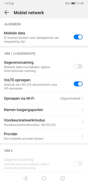 Om van netwerk te wisselen in geval van netwerk problemen, selecteer Provider