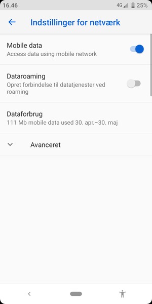 For at skifte netværk, hvis der opstår netværksproblemer, vælg Avanceret