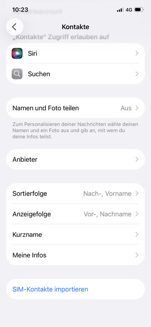 Scrollen Sie und wählen Sie SIM-Kontakte importieren