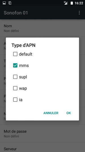 Cochez la case mms et sélectionnez OK