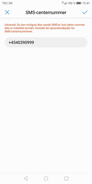 Indtast SMS-centernummer og vælg OK