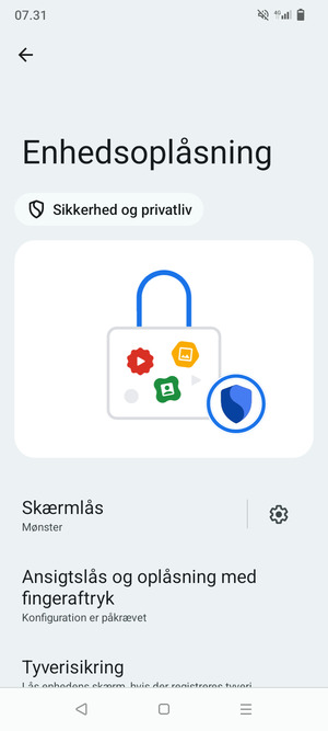 Din telefon er nu sikret med en skærmlås