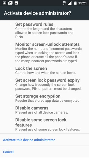 Scroll down and select Activate this device administrator