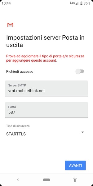 Seleziona Tipo di sicurezza