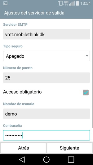 Introduzca la dirección de servidor saliente