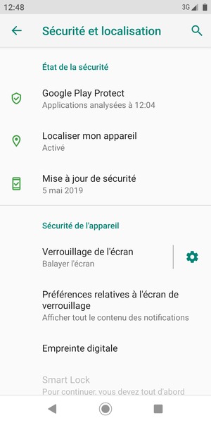 Pour activer votre écran de verrouillage, allez dans le menu Sécurité et localisation et sélectionnez Verrouillage de l'écran