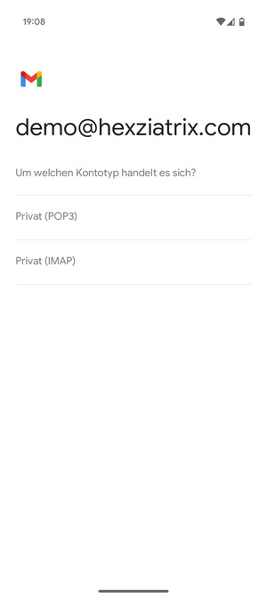 Wählen Sie Privat (POP3) oder Privat (IMAP)