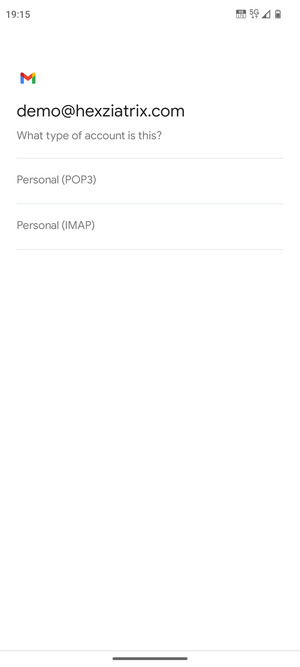 Select Personal (POP3) or Personal (IMAP)
