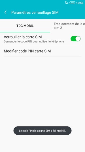 Votre code PIN de la carte SIM a été modifié