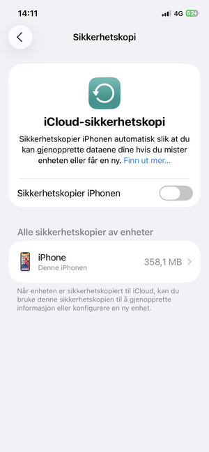 Slå på Sikkerhetskopier iPhonen