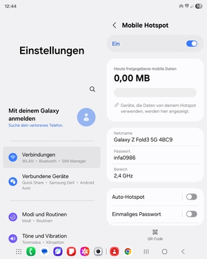 Ihr Handy ist jetzt für die Verwendung als Modem eingerichtet