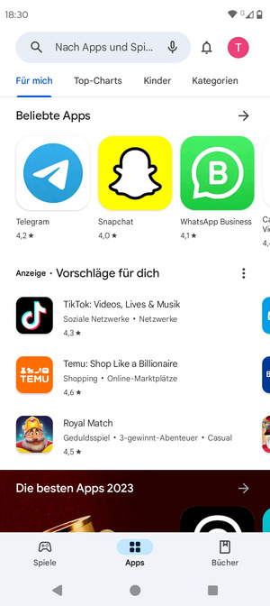 Wählen Sie die Suchleiste