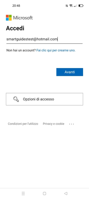 Inserisci il tuo indirizzo email e seleziona Avanti