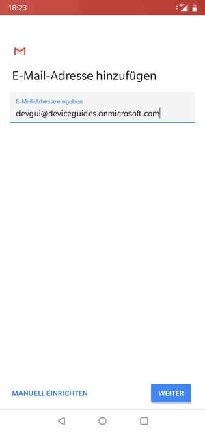 Geben Sie Ihre E-Mail-Adresse ein und wählen Sie MANUELL EINRICHTEN