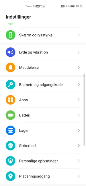 Scroll til og vælg Sikkerhed