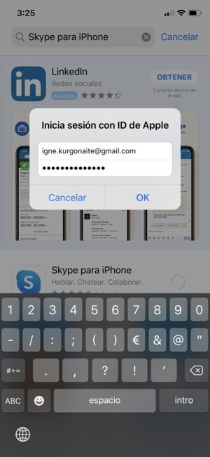 Introduzca su Nombre de usuario y contraseña de ID de Apple y seleccione OK