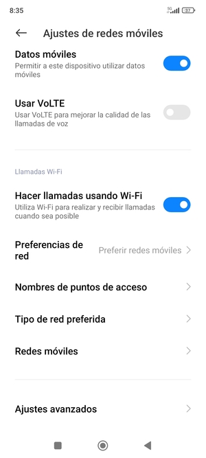 Desplácese y seleccione Ajustes avanzados