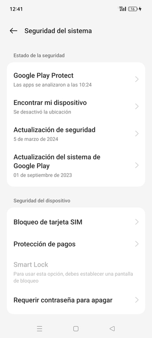 Seleccione Bloqueo de tarjeta SIM