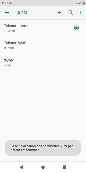Votre téléphone va être réinitialisé avec les paramètres Internet et MMS par défaut