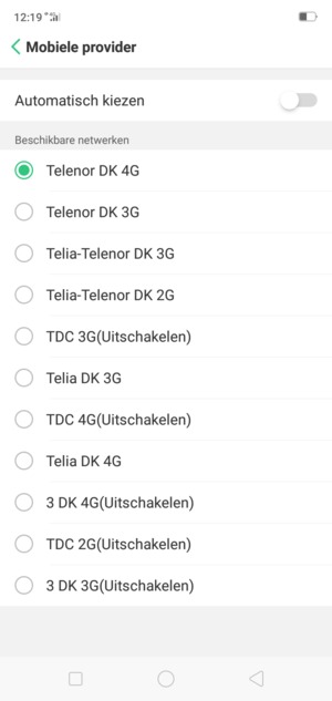 Selecteer een netwerkoperator uit de lijst