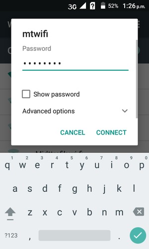 Enter the Wi-Fi password and select CONNECT