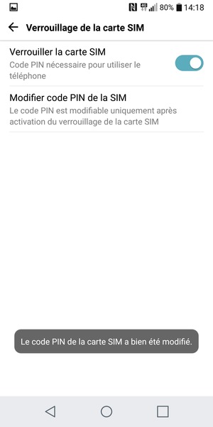 Votre code PIN de la carte SIM a été modifié