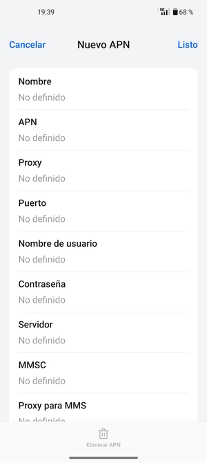 Introduzca la información de Internet