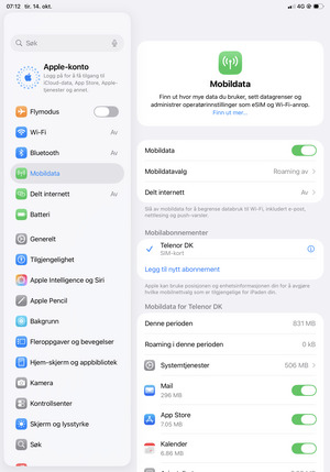 For å bytte PIN-koden til SIM-kortet, velg Mobildata og velg Informasjons ikonet