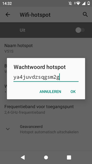 Voer een wachtwoord van een WiFi-hotspot in van ten minste 8 tekens en selecteer OK