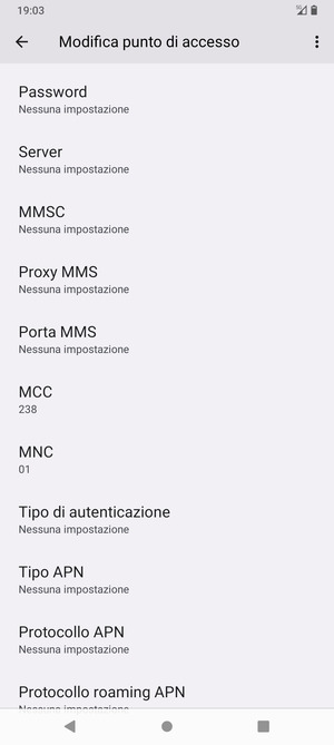 Scorri verso il basso e inserisci le informazioni degli MMS