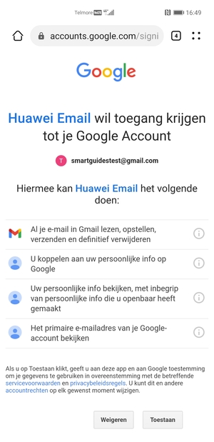 Selecteer Toestaan