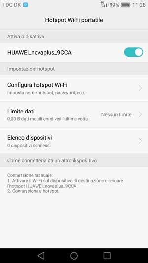 Il telefono è ora pronto per essere usato come modem