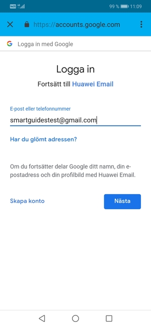 Ange din Gmail-adress och välj Nästa