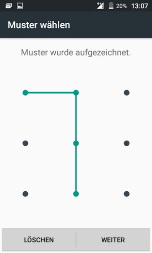 Zeichnen Sie ein Entsperrmuster und wählen Sie WEITER