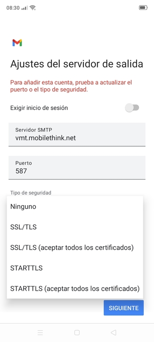 Seleccione Ninguno y SIGUIENTE