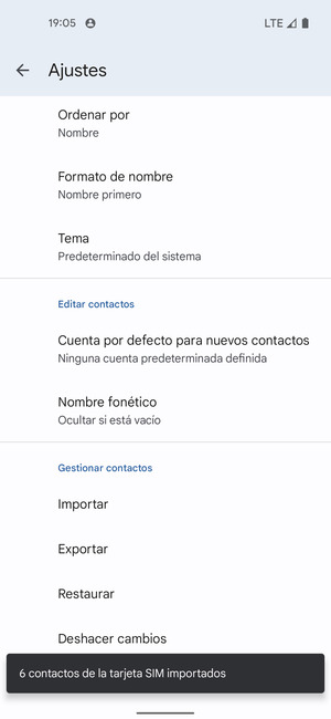 Sus contactos se guardarán en su cuenta de Google y se guardarán en su teléfono la próxima vez que Google sea sincronizado.