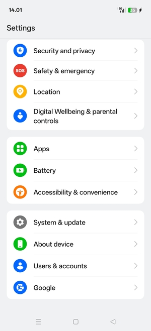 Scroll to and select Users & accounts