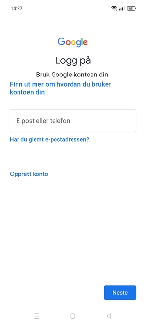 Skriv inn din Gmail-adresse og velg Neste