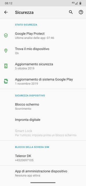 Per attivare il blocco dello schermo, vai al menu Sicurezza e seleziona Blocco schermo
