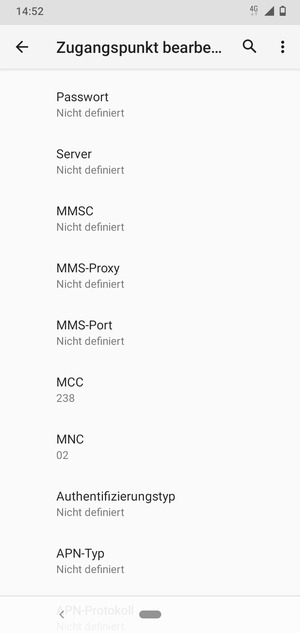 Scrollen Sie nach unten und geben Sie Internetinformationen ein