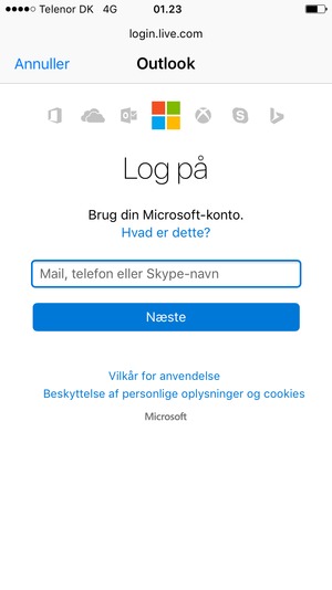 Indtast din e-mailadresse og vælg Næste