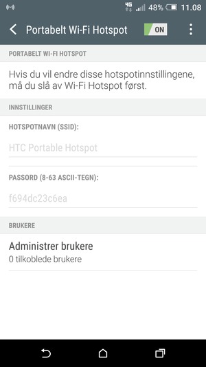 Telefonen din er konfigurert for bruk som et modem