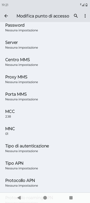 Scorri verso il basso e inserisci le informazioni degli MMS