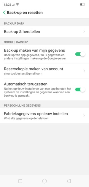 Selecteer Reservekopie maken van account