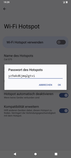 Geben Sie eine WLAN-Hotspot-Passwort mit mindestens 8 Zeichen ein und wählen Sie OK