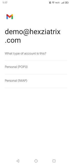 Select Personal (POP3) or Personal (IMAP)