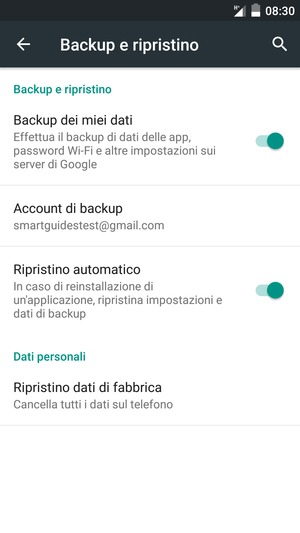 Attiva Backup dei miei dati e seleziona Account di backup