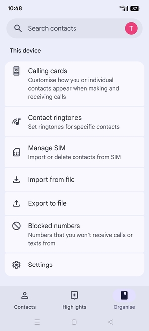 Scroll to and select Manage SIM